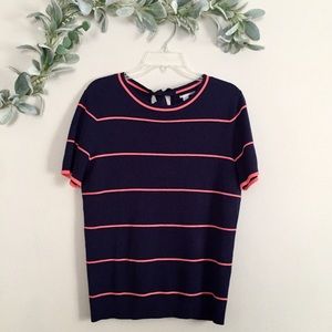 Halogen navy and coral striped sweater Large